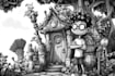 custom black and white cartoon illustrations available