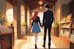 draw a couple illustration in anime style