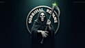 do grim reaper holding sickle mascot logo design