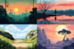 draw a 2d flat vector landscape illustration for you