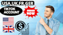 create USA, UK, ger, fr tiktok account with creativity program beta in 1 hour