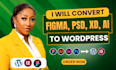 convert figma to wordpress website, xd ai sketch PSD to wordpress elementor
