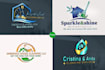 design house cleaning, commercial cleaning, and cleaning service logo