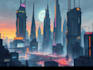 draw futuristic cyberpunk city and sci fi concept art