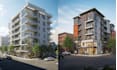 design 3d apartment building exterior rendering, multi family housing