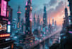 do a cyberpunk futuristic city art