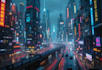 do a cyberpunk futuristic city art