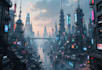 design a cyberpunk futuristic city art