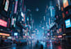 make a cyberpunk futuristic city art
