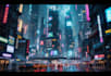create a cyberpunk futuristic city art