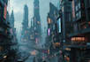 create a cyberpunk futuristic city art