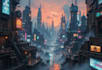 illustrate a cyberpunk futuristic city art