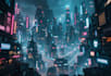 make a cyberpunk futuristic city art