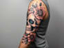 do premium trash polka design , sleeve tattoo