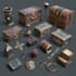 illustrate 2d game UI assets, objects, props, button design