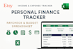 create income and expense tracker spreadsheet, personal finance paycheck budget
