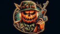 do modern pumpkin head soldier logo with express delivery