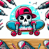 make cartoon skull skate logo and illustration design