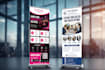 design roll up, pull up, retractable banner roller and event banner
