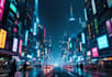 do a cyberpunk futuristic city art