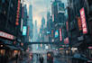 make a cyberpunk futuristic city art