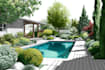 do modern landscape rendering, backyard, pool patio, garden