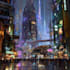 draw a cyberpunk futuristic city art