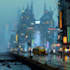 do a cyberpunk futuristic city art