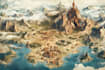 draw a fantasy map with digital watercolors