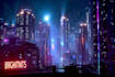 create a futuristic cyberpunk city and sci fi concept
