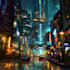 make a cyberpunk futuristic city art