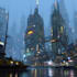 make a cyberpunk futuristic city art