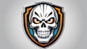 design skull head mascot logo with satisfaction guaranteed