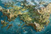 create cartoon fantasy map illustration