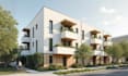 design apartment building, condominium, low rise building and render