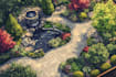 draw a backyard landscape design, patio, architecture, 2d rendering