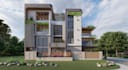 visualize 3d house layout, facade elevation, duplex home,exterior balcony render