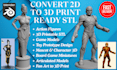 sculpt 3d character statue toy figure from 2d image sketch 3d print ready stl