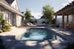 create landscape, terrace, backyard, pool, and patio
