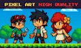 design 8 bit pixel art sprite, pixel character animation, 2d game character