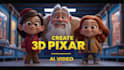 create 3d disney pixar style ai animation video, animate cartoon ai art picture