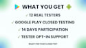 12 testers for google play closed testing for 14 days