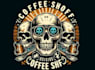 do skeleton with coffee cup t shirt logo design