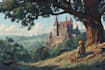 draw isometric fantasy landscape illustration in 2d