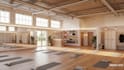 create 3d photorealistic interior gym house, climbing gym, hot yoga room render