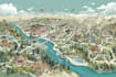 design a travel and event map, city illustration