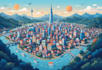 design a travel and event map, city illustration
