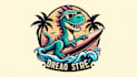 make unique dinosaur surfing logo with t  shirt concept