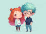draw cute couple chibi illustration