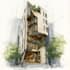 sketch architecture building with watercolor rendering